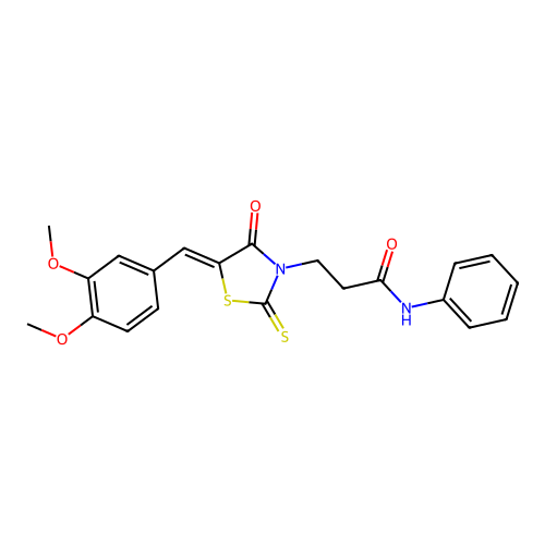 3-[(5Z)-5-[(3,4-dimethoxyphenyl)methylidene]-4-oxo-2-sulfanylidene-1,3-thiazolidin-3-yl]-N-phenylpropanamide structure