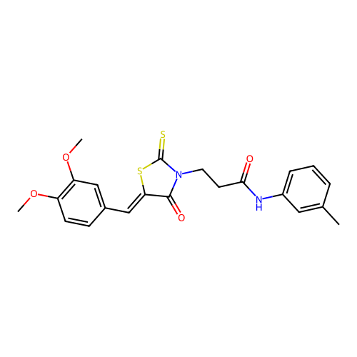 3-[(5Z)-5-[(3,4-dimethoxyphenyl)methylidene]-4-oxo-2-sulfanylidene-1,3-thiazolidin-3-yl]-N-(3-methylphenyl)propanamide structure