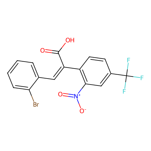 (Z)-3-(2-bromophenyl)-2-[2-nitro-4-(trifluoromethyl)phenyl]prop-2-enoic acid structure