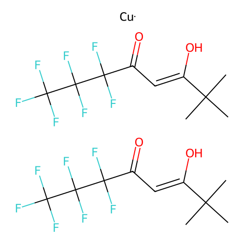 copper;bis((Z)-1,1,1,2,2,3,3-heptafluoro-6-hydroxy-7,7-dimethyloct-5-en-4-one) structure