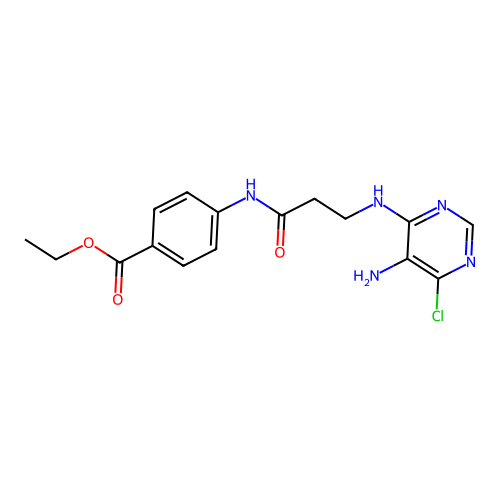 Ethyl 4-[[3-[(5-amino-6-chloro-4-pyrimidinyl)amino]-1-oxopropyl]amino]benzoate structure