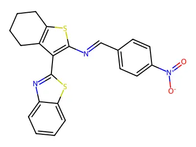 N-(3-benzothiazol-2-yl-4,5,6,7-tetrahydrobenzothiophen-2-yl)-1-(4-nitrophenyl)methanimine structure
