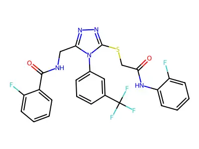 2-fluoro-N-((5-((2-((2-fluorophenyl)amino)-2-oxoethyl)thio)-4-(3-(trifluoromethyl)phenyl)-4H-1,2,4-triazol-3-yl)methyl)benzamide structure