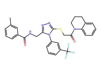 3-methyl-N-[(5-{[2-oxo-2-(1,2,3,4-tetrahydroquinolin-1-yl)ethyl]sulfanyl}-4-[3-(trifluoromethyl)phenyl]-4H-1,2,4-triazol-3-yl)methyl]benzamide structure