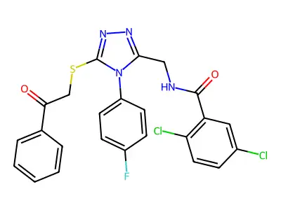 2,5-dichloro-N-{[4-(4-fluorophenyl)-5-[(2-oxo-2-phenylethyl)sulfanyl]-4H-1,2,4-triazol-3-yl]methyl}benzamide structure