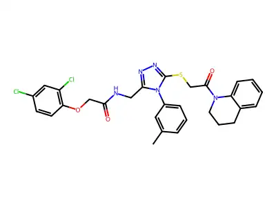 2-(2,4-dichlorophenoxy)-N-{[4-(3-methylphenyl)-5-{[2-oxo-2-(1,2,3,4-tetrahydroquinolin-1-yl)ethyl]sulfanyl}-4H-1,2,4-triazol-3-yl]methyl}acetamide structure