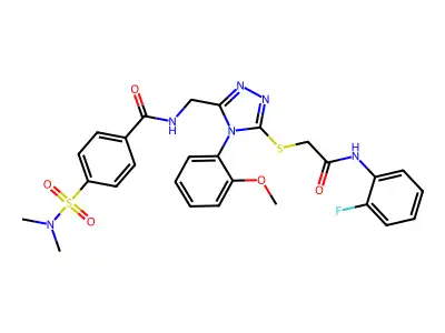 4-(dimethylsulfamoyl)-N-{[5-({[(2-fluorophenyl)carbamoyl]methyl}sulfanyl)-4-(2-methoxyphenyl)-4H-1,2,4-triazol-3-yl]methyl}benzamide structure