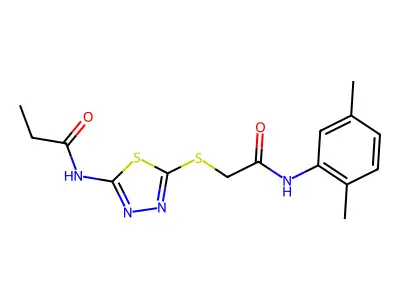 N-(5-((2-((2,5-dimethylphenyl)amino)-2-oxoethyl)thio)-1,3,4-thiadiazol-2-yl)propionamide structure