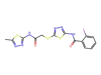 2-iodo-N-[5-({[(5-methyl-1,3,4-thiadiazol-2-yl)carbamoyl]methyl}sulfanyl)-1,3,4-thiadiazol-2-yl]benzamide structure