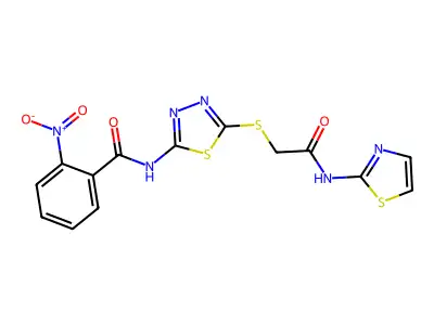 2-nitro-N-(5-((2-oxo-2-(thiazol-2-ylamino)ethyl)thio)-1,3,4-thiadiazol-2-yl)benzamide structure