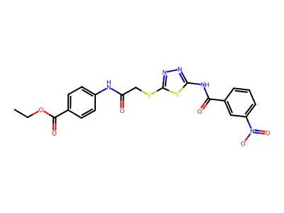 Ethyl 4-(2-((5-(3-nitrobenzamido)-1,3,4-thiadiazol-2-yl)thio)acetamido)benzoate structure