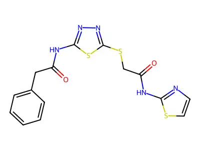 N-(5-((2-oxo-2-(thiazol-2-ylamino)ethyl)thio)-1,3,4-thiadiazol-2-yl)-2-phenylacetamide structure