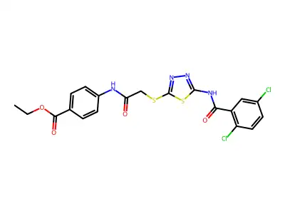 ethyl 4-(2-((5-(2,5-dichlorobenzamido)-1,3,4-thiadiazol-2-yl)thio)acetamido)benzoate structure