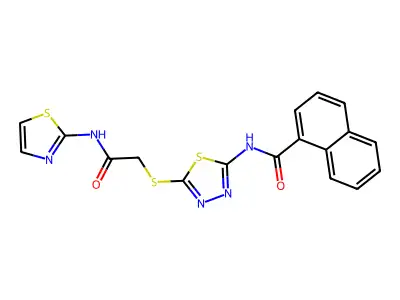 N-(5-((2-oxo-2-(thiazol-2-ylamino)ethyl)thio)-1,3,4-thiadiazol-2-yl)-1-naphthamide structure