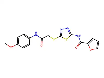 N-[5-({[(4-methoxyphenyl)carbamoyl]methyl}sulfanyl)-1,3,4-thiadiazol-2-yl]furan-2-carboxamide structure