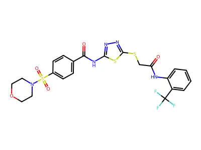 4-(morpholinosulfonyl)-N-(5-((2-oxo-2-((2-(trifluoromethyl)phenyl)amino)ethyl)thio)-1,3,4-thiadiazol-2-yl)benzamide structure