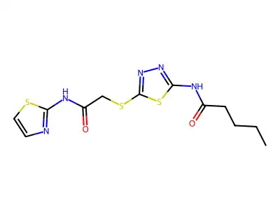 N-(5-((2-oxo-2-(thiazol-2-ylamino)ethyl)thio)-1,3,4-thiadiazol-2-yl)pentanamide structure