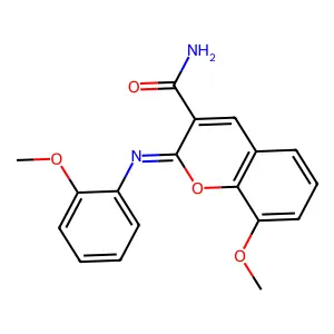 (2Z)-8-methoxy-2-[(2-methoxyphenyl)imino]-2H-chromene-3-carboxamide structure