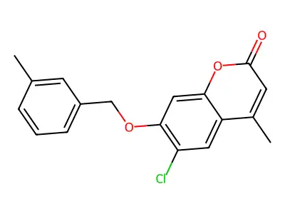 6-chloro-4-methyl-7-((3-methylbenzyl)oxy)-2H-chromen-2-one structure