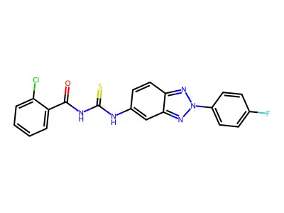 2-chloro-N-[[2-(4-fluorophenyl)benzotriazol-5-yl]carbamothioyl]benzamide structure