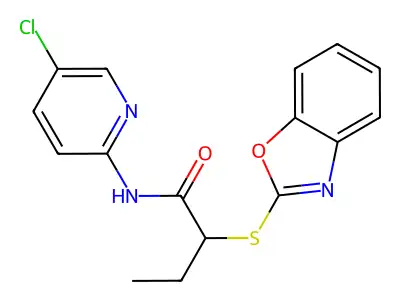 2-(1,3-benzoxazol-2-ylsulfanyl)-N-(5-chloropyridin-2-yl)butanamide structure