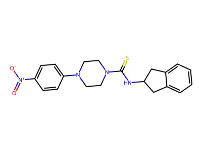 N-(2,3-dihydro-1H-inden-2-yl)-4-(4-nitrophenyl)piperazine-1-carbothioamide structure