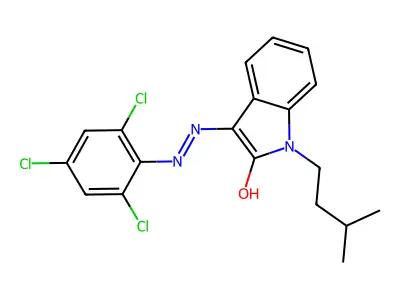 (Z)-1-isopentyl-3-(2-(2,4,6-trichlorophenyl)hydrazono)indolin-2-one structure
