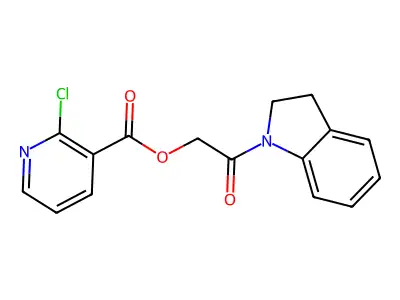 2-Chloro-3-pyridinecarboxylic acid [2-(2,3-dihydroindol-1-yl)-2-oxoethyl] ester structure