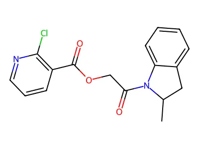 2-(2-methyl-2,3-dihydro-1H-indol-1-yl)-2-oxoethyl 2-chloropyridine-3-carboxylate structure