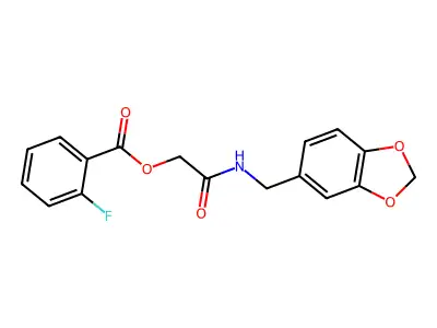 [2-(1,3-Benzodioxol-5-ylmethylamino)-2-oxoethyl] 2-fluorobenzoate structure