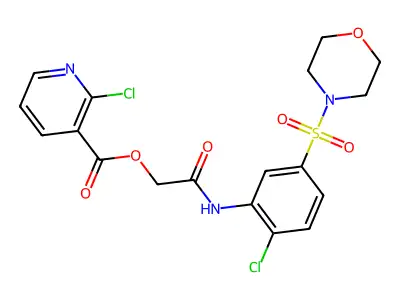 (2-chloro-5-morpholin-4-ylsulfonyl-phenyl)carbamoylmethyl 2-chloropyridine-3-carboxylate structure