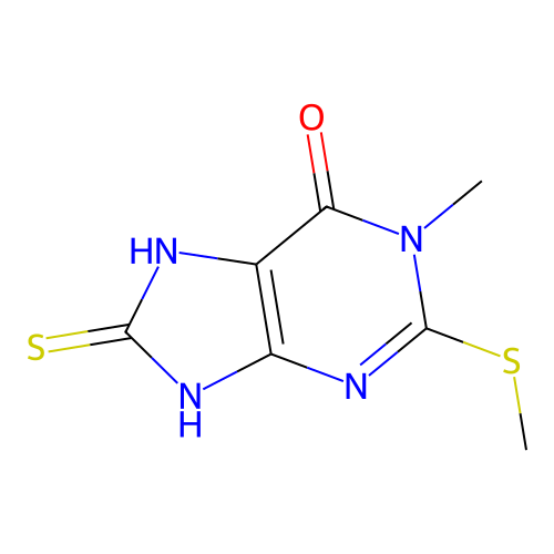 1-methyl-2-(methylsulfanyl)-8-sulfanyl-1,7-dihydro-6H-purin-6-one structure