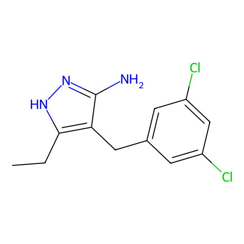 4-[(3,5-dichlorophenyl)methyl]-5-ethyl-1H-pyrazol-3-amine structure