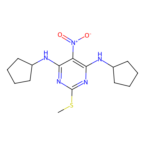 N,N'-dicyclopentyl-2-methylsulfanyl-5-nitro-pyrimidine-4,6-diamine structure