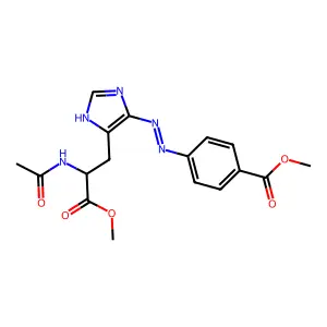 methyl 4-[[5-(2-acetamido-3-methoxy-3-oxopropyl)-1H-imidazol-4-yl]diazenyl]benzoate structure