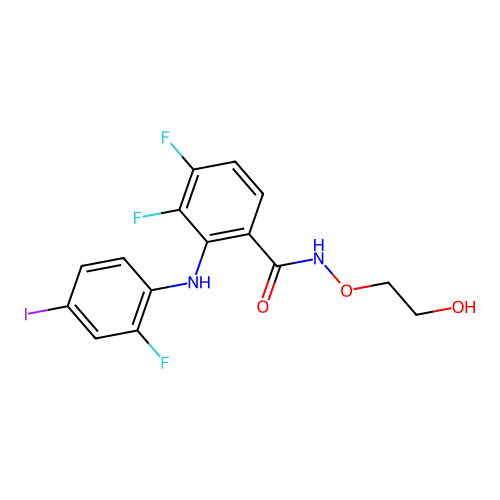 3,4-difluoro-2-[(2-fluoro-4-iodophenyl)amino]-N-(2-hydroxyethoxy)benzamide structure