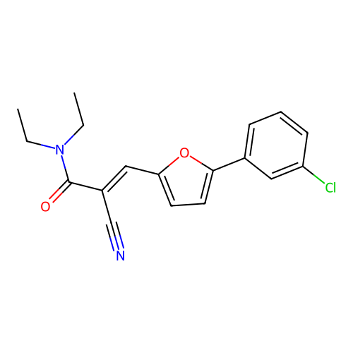 (2Z)-3-[5-(3-chlorophenyl)furan-2-yl]-2-cyano-N,N-diethylprop-2-enamide structure