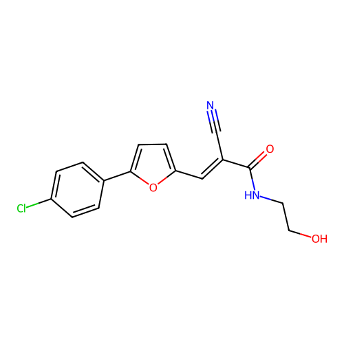(E)-3-(5-(4-chlorophenyl)furan-2-yl)-2-cyano-N-(2-hydroxyethyl)acrylamide structure