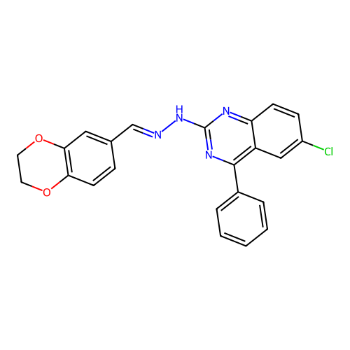 (E)-6-chloro-2-(2-((2,3-dihydrobenzo[b][1,4]dioxin-6-yl)methylene)hydrazinyl)-4-phenylquinazoline structure