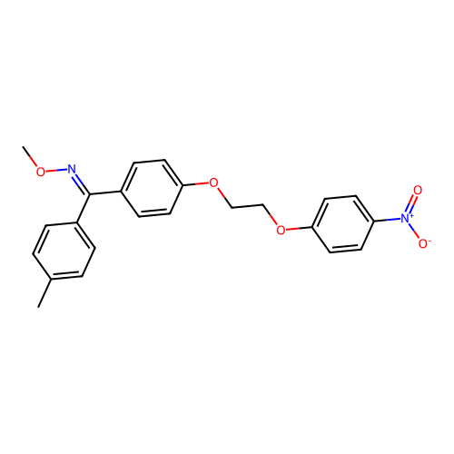 (E)-(4-(2-(4-nitrophenoxy)ethoxy)phenyl)(p-tolyl)methanone O-methyl oxime structure