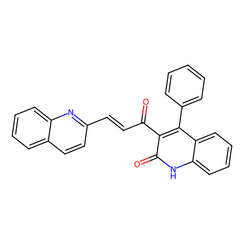 (2E)-1-(2-hydroxy-4-phenylquinolin-3-yl)-3-(quinolin-2-yl)prop-2-en-1-one structure