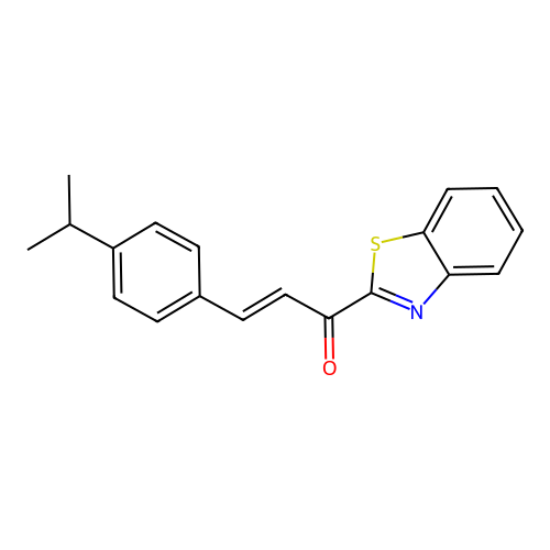 (E)-1-(benzo[d]thiazol-2-yl)-3-(4-isopropylphenyl)prop-2-en-1-one structure