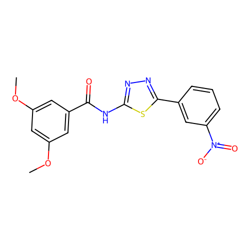 3,5-dimethoxy-N-[5-(3-nitrophenyl)-1,3,4-thiadiazol-2-yl]benzamide structure