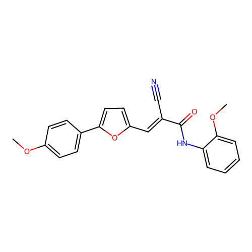 (E)-2-cyano-N-(2-methoxyphenyl)-3-(5-(4-methoxyphenyl)furan-2-yl)acrylamide structure