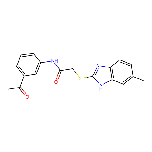 N-(3-acetylphenyl)-2-[(5-methyl-1H-benzimidazol-2-yl)sulfanyl]acetamide structure