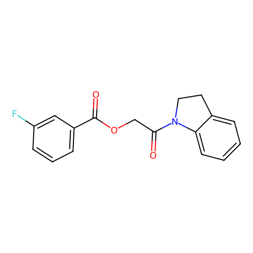 2-(2,3-dihydro-1H-indol-1-yl)-2-oxoethyl 3-fluorobenzoate structure