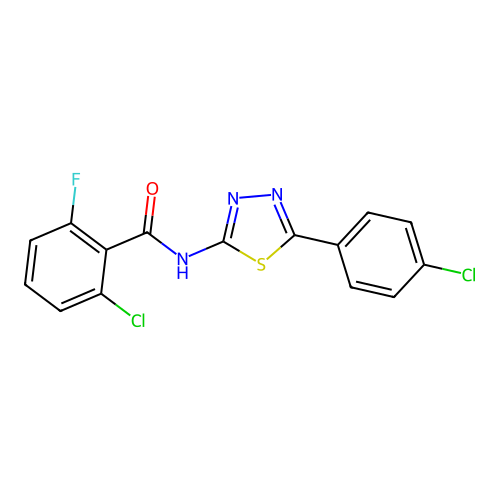 2-chloro-N-[5-(4-chlorophenyl)-1,3,4-thiadiazol-2-yl]-6-fluorobenzamide structure