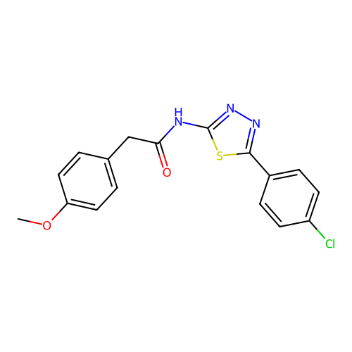 N-[5-(4-chlorophenyl)-1,3,4-thiadiazol-2-yl]-2-(4-methoxyphenyl)acetamide structure