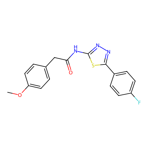 N-[5-(4-fluorophenyl)-1,3,4-thiadiazol-2-yl]-2-(4-methoxyphenyl)acetamide structure