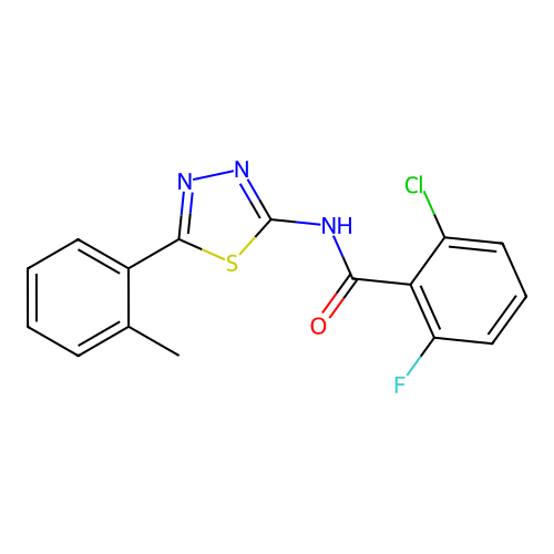 2-chloro-6-fluoro-N-[5-(2-methylphenyl)-1,3,4-thiadiazol-2-yl]benzamide structure